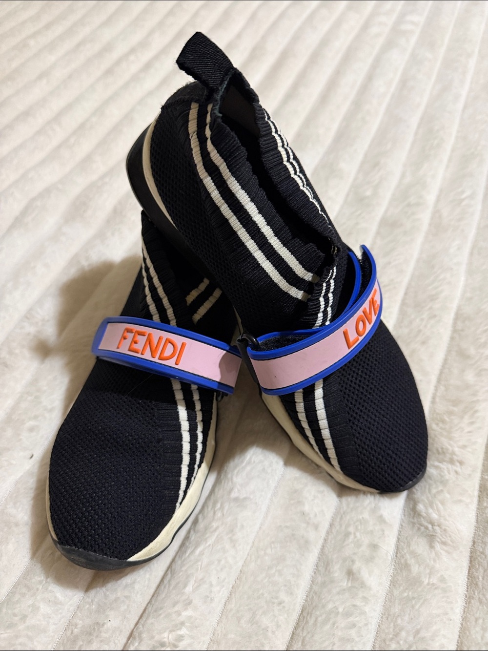 Fendi Think Love Sock Runner Sneakers Black & White EU 37